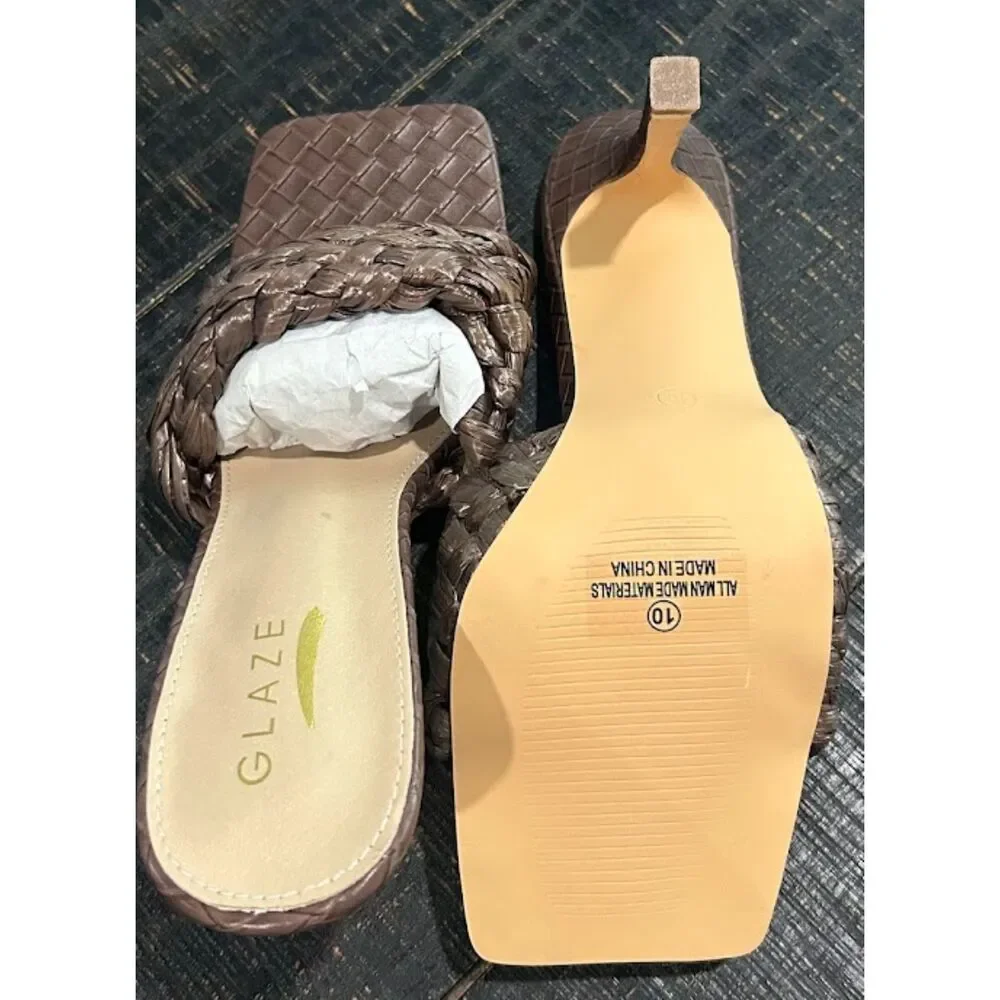 Glaze woven square-toe heeled sandals